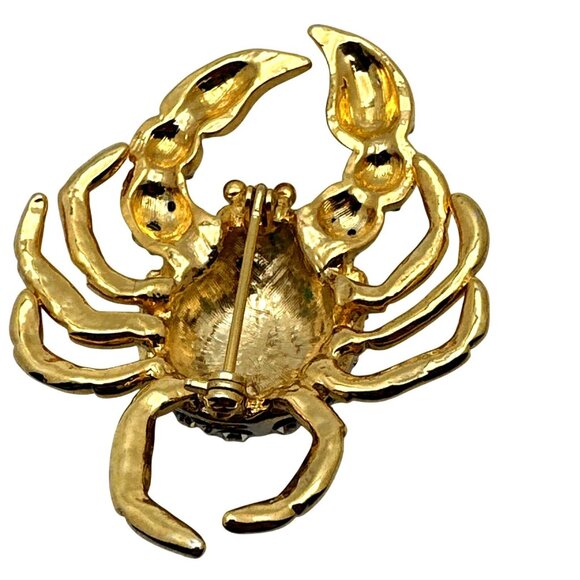 Whimsy 90s Crab Brooch Pin Crystal Rhinestone Gold Tone Shiny Colorful Sparkle - Picture 6 of 10